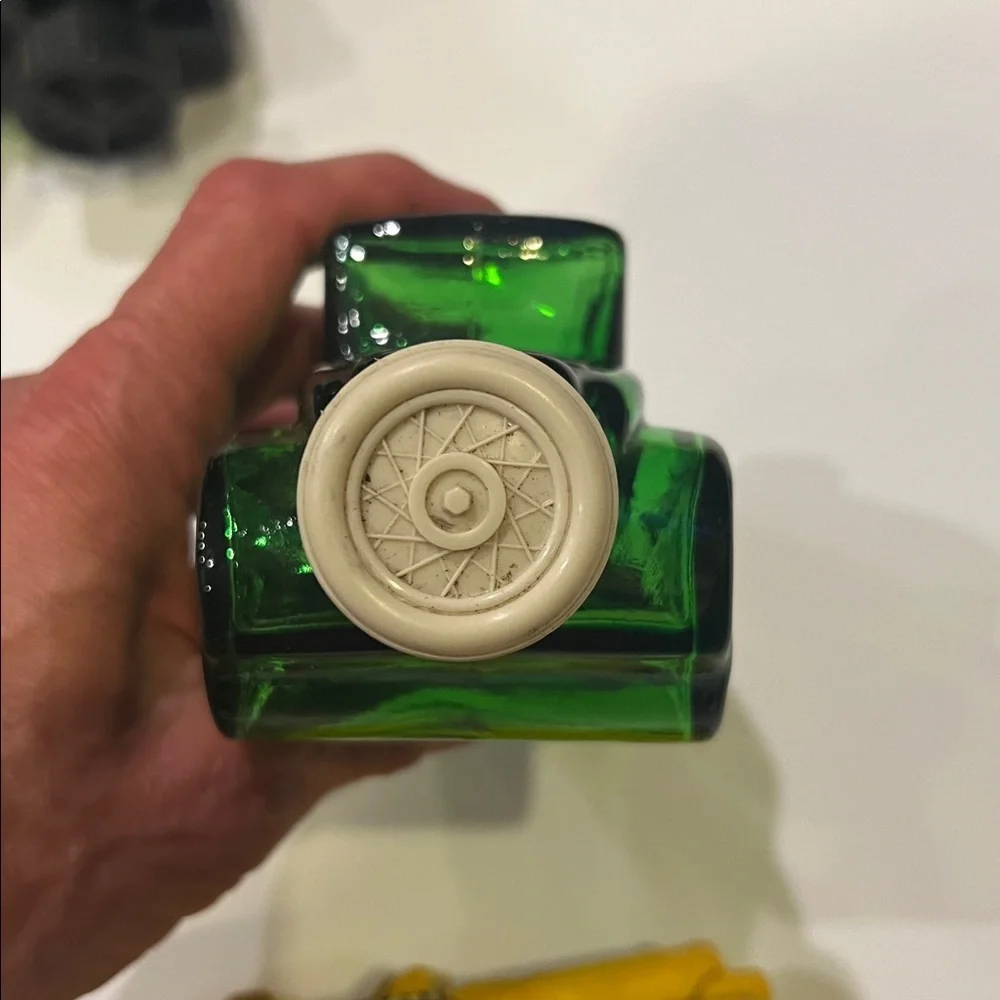 4 Avon Colored Glass After Shave Bottles Decanter Cars